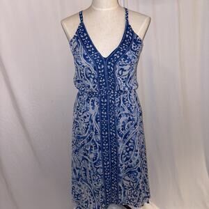 BOSTON PROPER Blue White Paisley Print Boho High Low Sundress Size 8 EUC